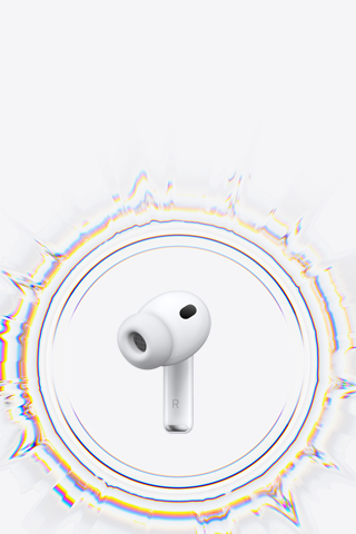 Auricolare AirPod  Pro 3 wireless con cuscinetto circondato da un’onda sonora