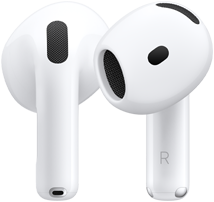 Un paio di AirPods 5, con un auricolare mostrato di fronte e uno da dietro per evidenziare il design
