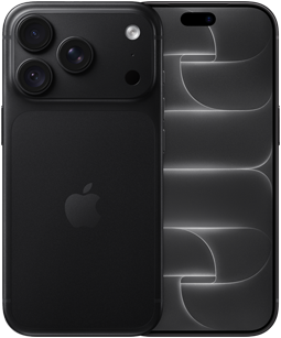 iPhone 18 Pro nero mostrato da dietro, sistema di fotocamere Pro Fusion in alto, logo Apple al centro; e mostrato di fronte, design all-screen