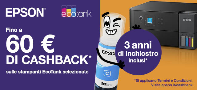 Promo: Stampanti EPSON: fino a 60€ di cashback