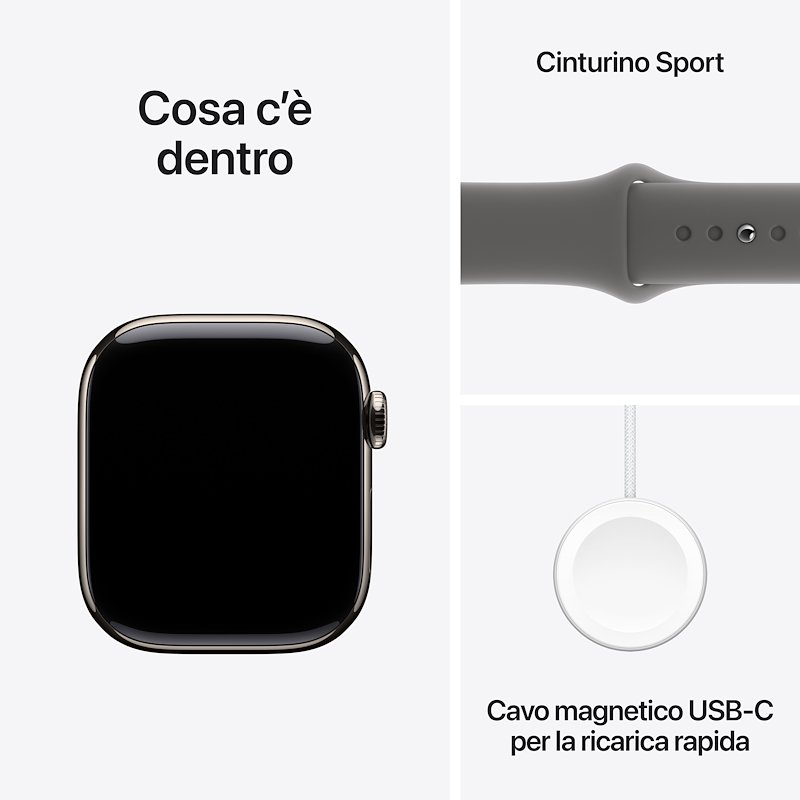 Apple Watch Series 10 42MM GPS + CELLULAR M/L Titanio Naturale Grigio Pietra Sport Band