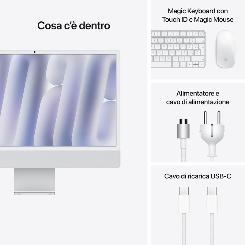 Apple iMac Retina 24'' 4.5K M4 CORE 10 CPU 10 GPU 16/ 256GB Argento