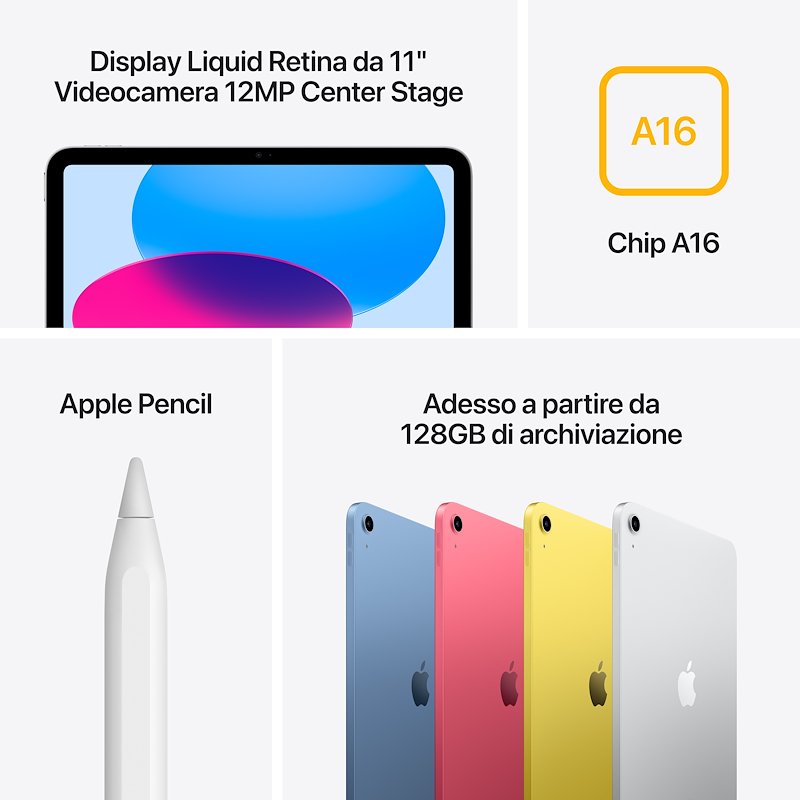Apple iPad A16 11'' WI-FI 128GB Md3y4ty/a Argento