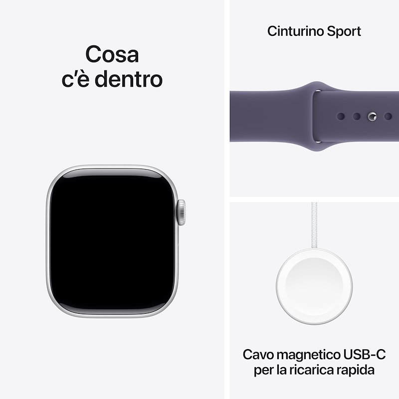 Apple Watch Series 11 42mm M/L GPS Alluminio Argento Sport Band Viola Nebbia