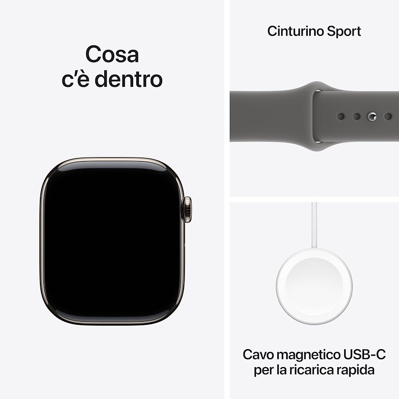Apple Watch Series 11 42mm M/L GPS + Cellular Titanio Naturale Band Grigio Pietra