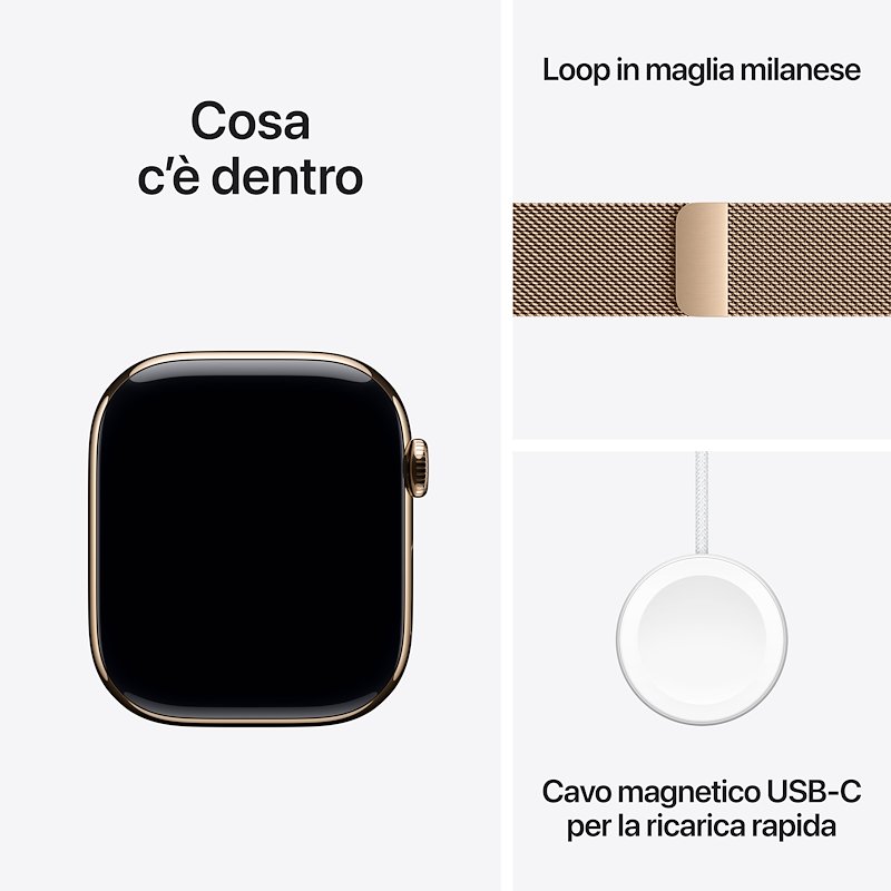 Apple Watch Series 11 46mm M/L GPS + Cellular Titanio Oro - Loop Milanese Oro