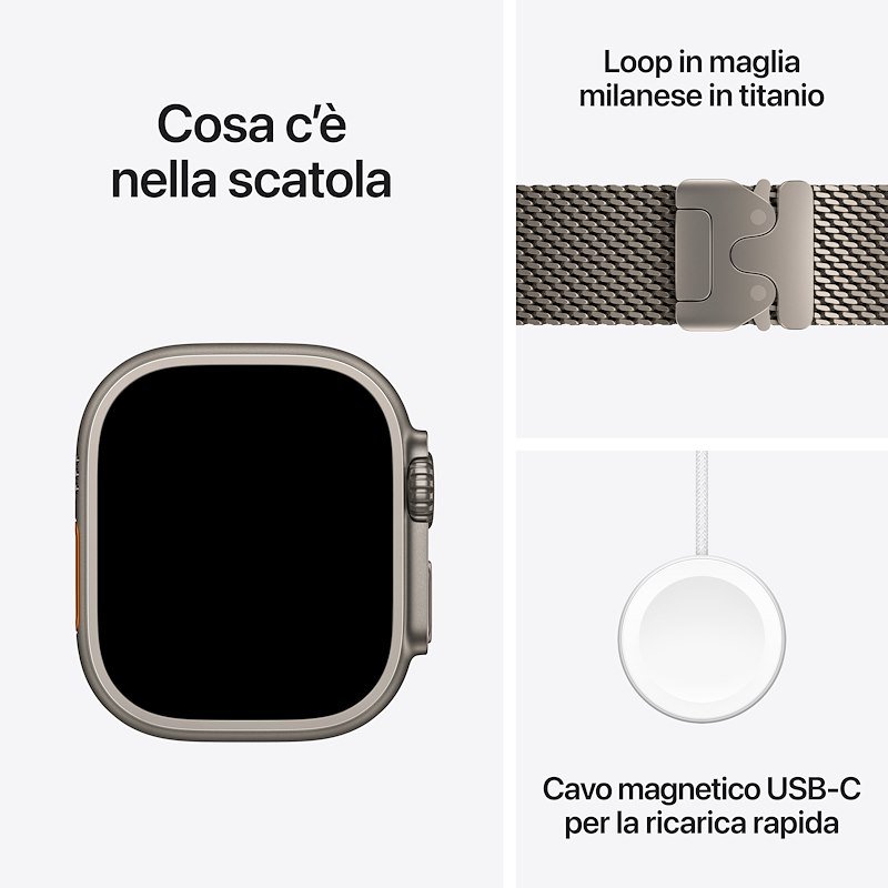 Apple Watch Ultra 4 GPS+Cellular 49MM M Cassa Titanio Naturale e Loop in maglia milanese in titanio naturale