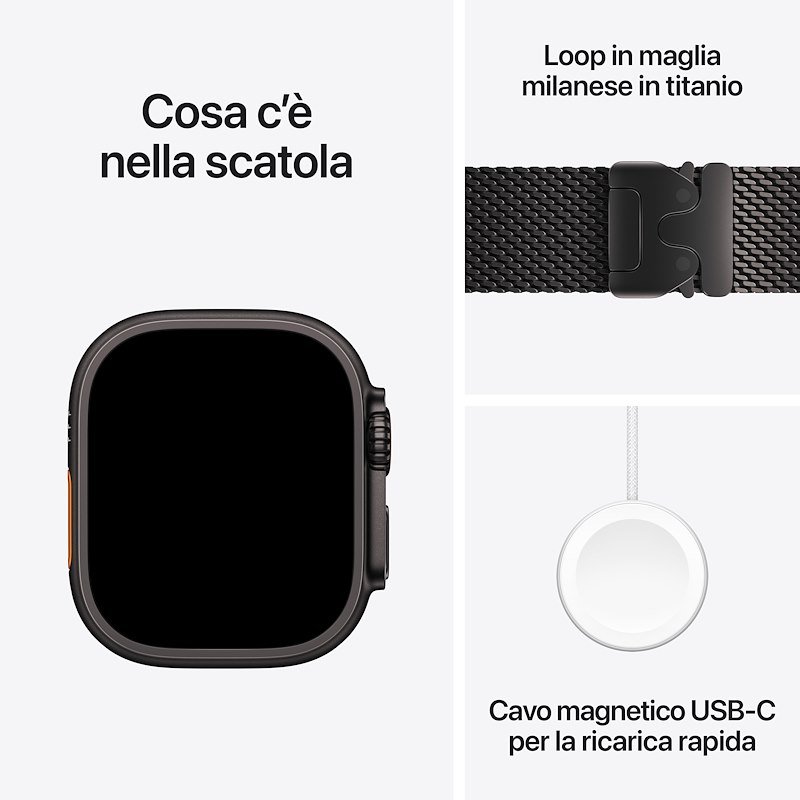 Apple Watch Ultra 4 GPS+Cellular 49MM S Cassa Titanio Nero e  Loop in maglia milanese in titanio nero