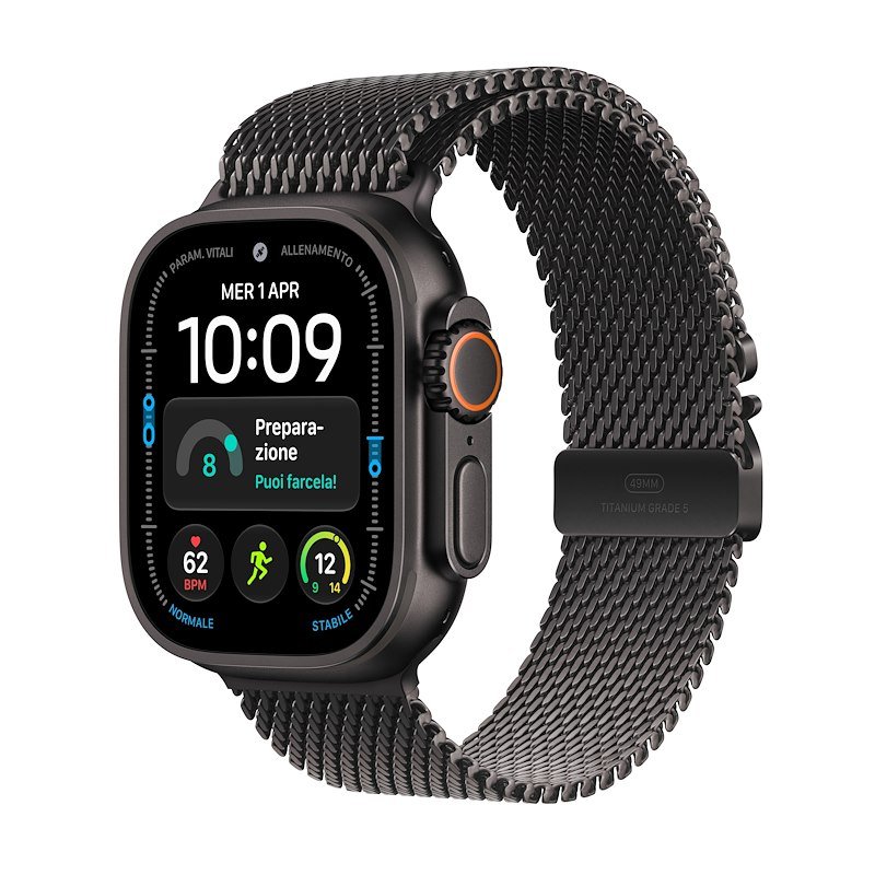 Apple Watch Ultra 4 GPS+Cellular 49MM M Cassa Titanio Nero e  Loop in maglia milanese in titanio nero