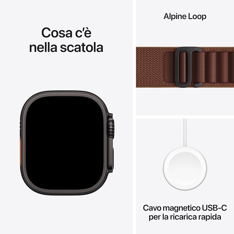 Apple Watch Ultra 4 GPS+Cellular 49MM L Cassa Titanio Nero e Alpin Loop Band Borgogna