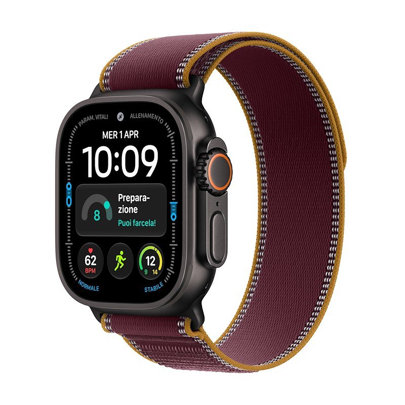 Apple Watch Ultra 4 GPS+Cellular 49MM S/M Cassa Titanio Nero e Trail Loop Band Borgogna