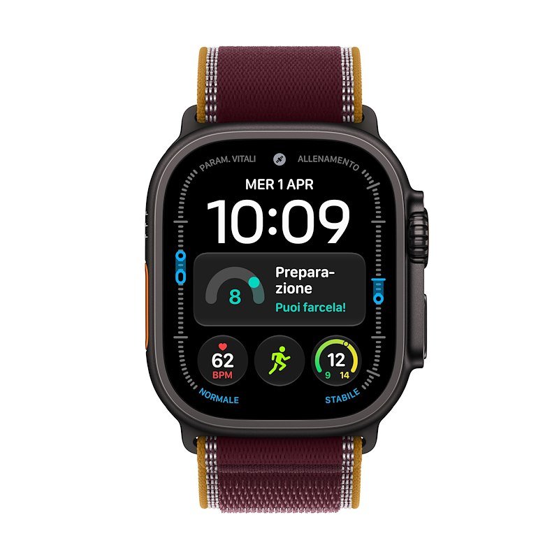 Apple Watch Ultra 4 GPS+Cellular 49MM S/M Cassa Titanio Nero e Trail Loop Band Borgogna