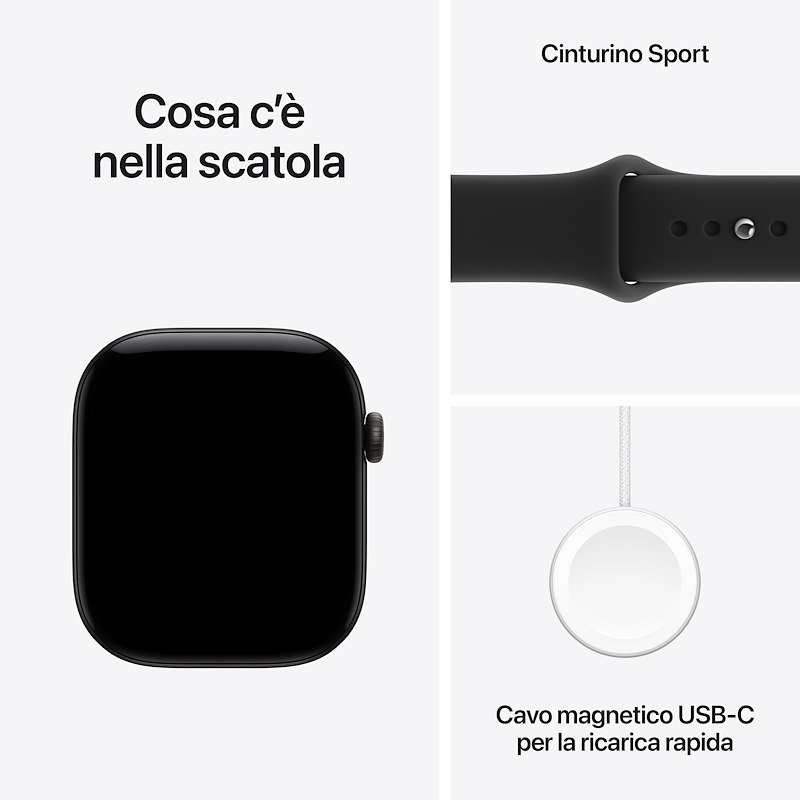 Apple Watch Series 12 GPS 46MM M/L Cassa Alluminio Nera e Sport Band Nero