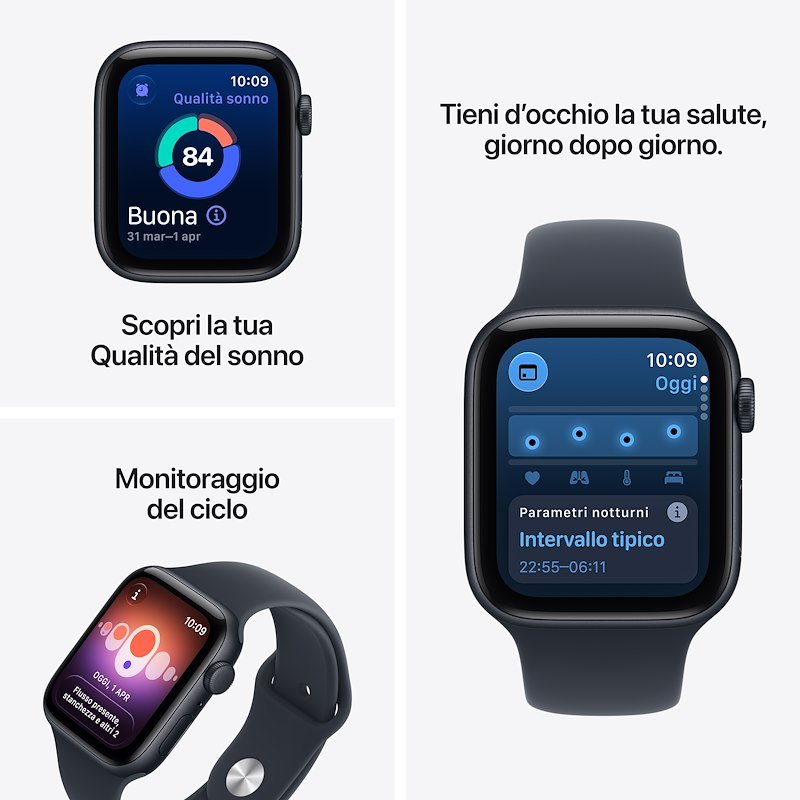 Apple Watch SE 3 GPS 44MM M/L Cassa Alluminio Mezzanotte e Sport Band Blu Marino