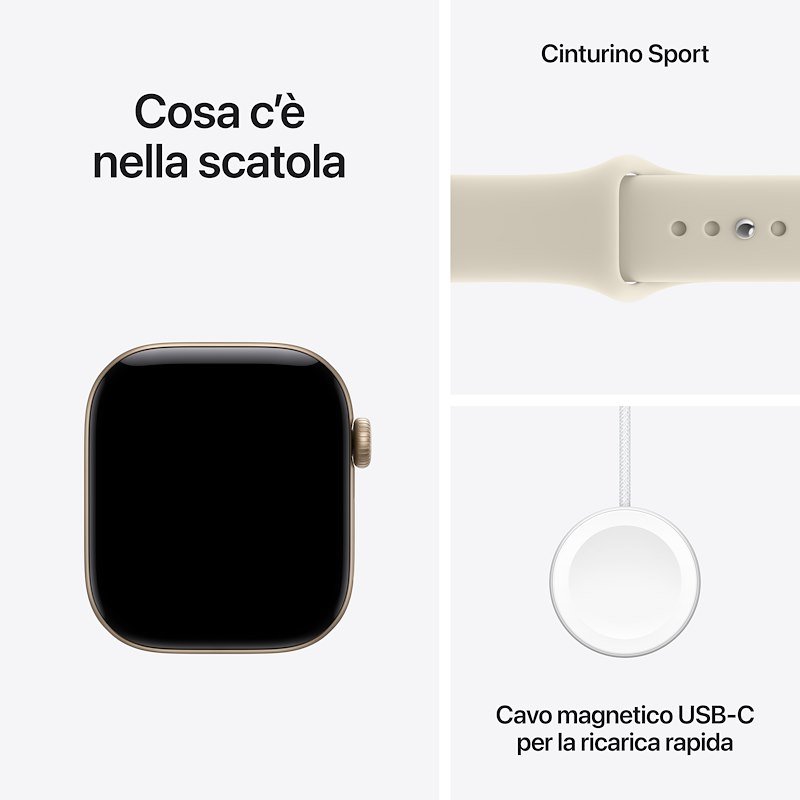 Apple Watch Series 12 GPS+Cellular 42MM M/L Cassa Alluminio Oro chiaro e Sport Band Sabbia
