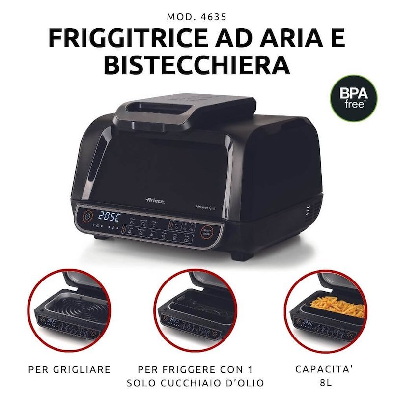 Ariete Friggitrice ad Aria e Bistecchiera 4635 Nero