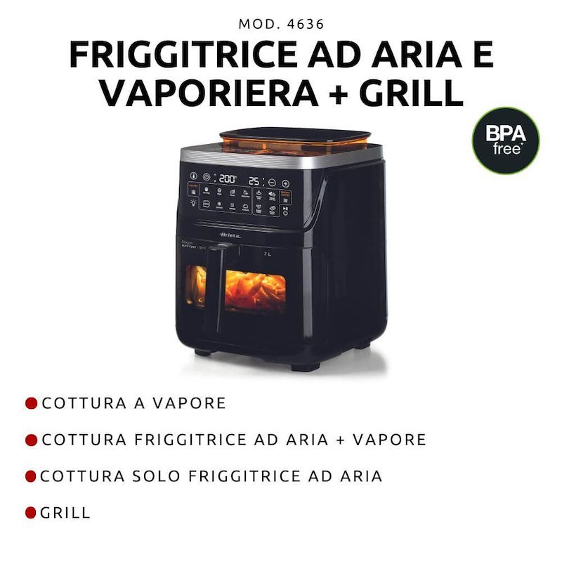 Ariete Friggitrice ad aria con funzione vapore+ Grill 4636 Nero