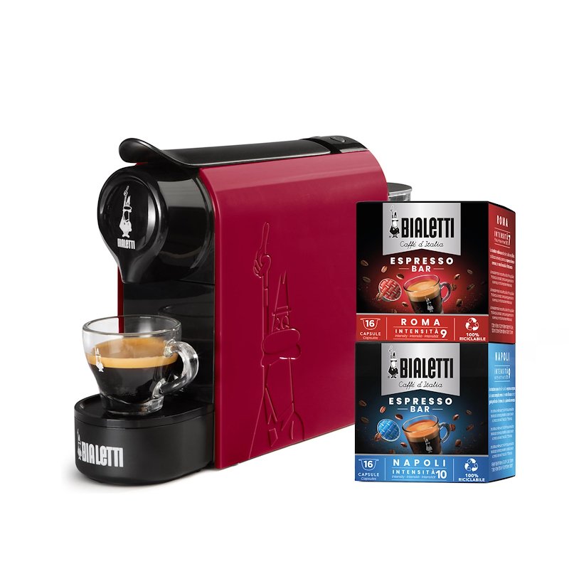 Bialetti Macchina automatica Bundle Gioia Rosso + 32 Caps New