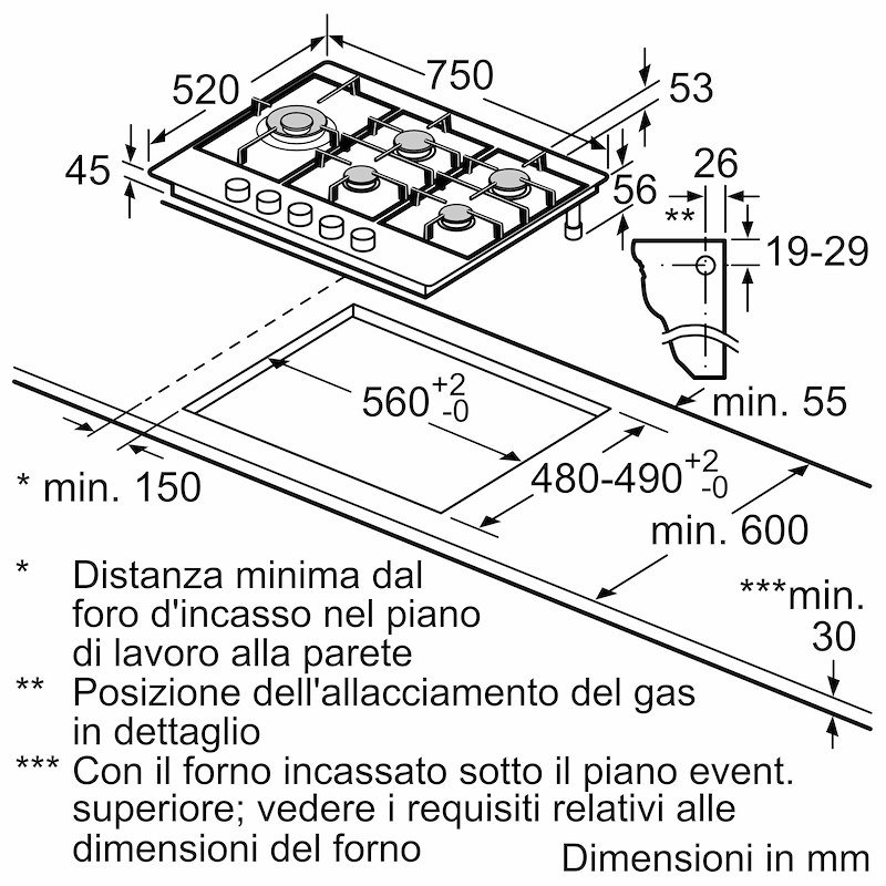 Bosch Piano cottura a gas Pcs7a5i90 Inox