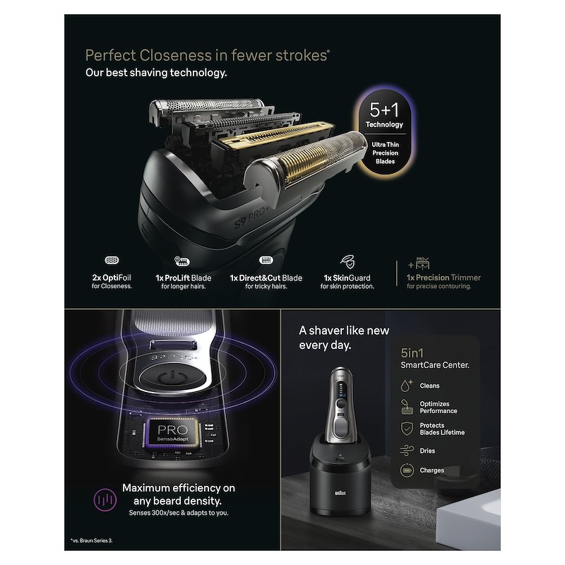 Braun Shaver Rasoio Elettrico Series 9 PRO+ 9655CC Grafite