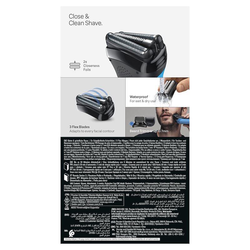 Braun Shaver Series 3 Rasoio Elettrico 310bt Blu