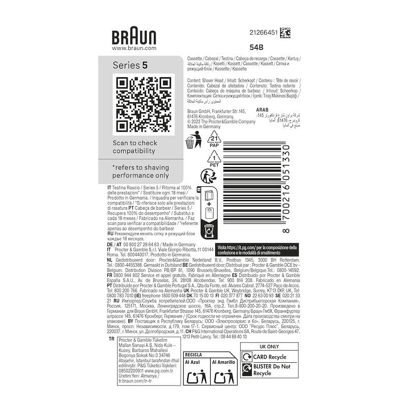 BRAUN Testina di Ricambio per rasoio elettrico MALHRREMKP 54B Black
