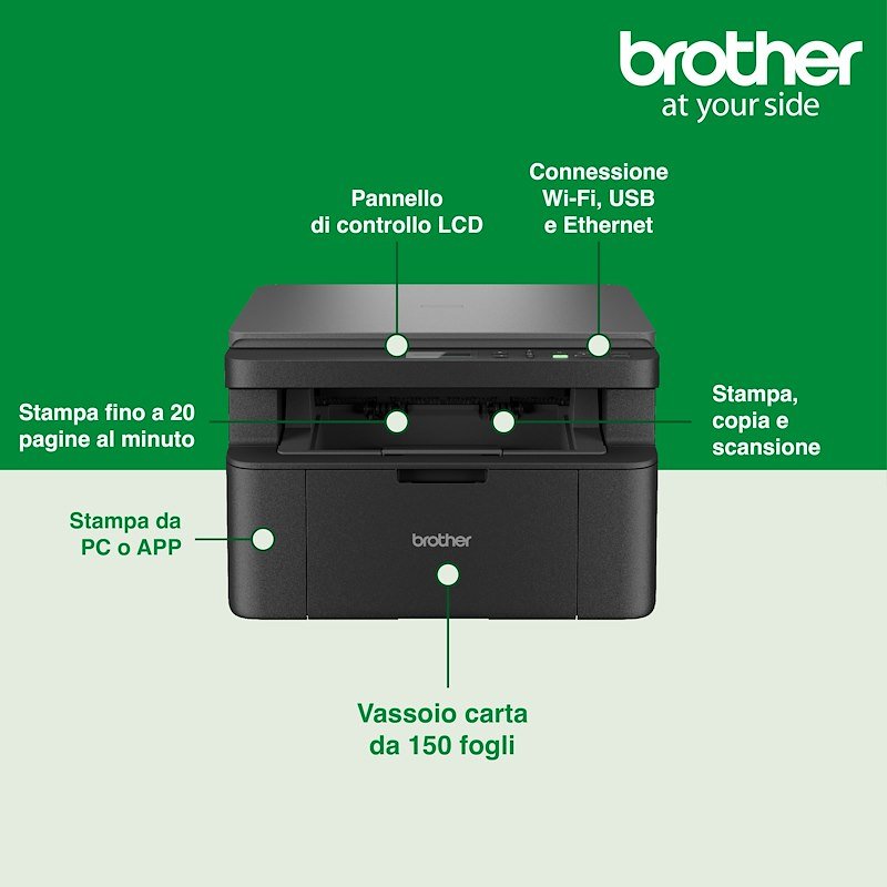 Brother Stampante multifunzione 3-in-1 laser monocromatica Dcpl1640wre1