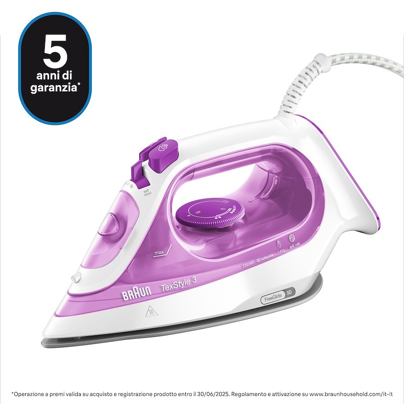 Braun Ferro da Stiro a Vapore TexStyle 3 Si3030pu Bianco/Rosa