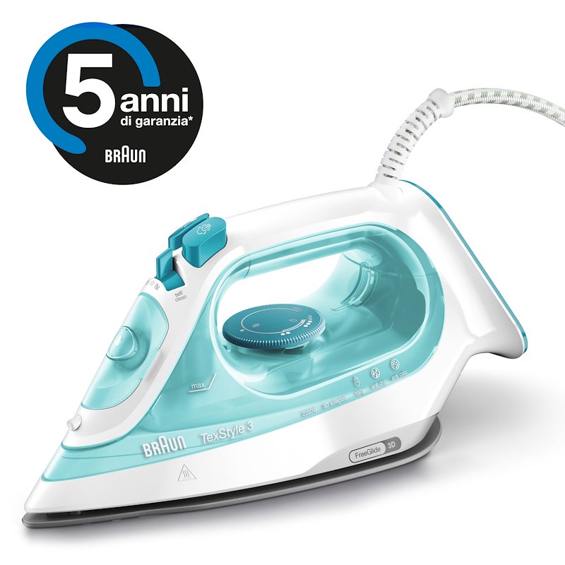 Braun Ferro da Stiro a Vapore TexStyle 3 Si3041gr Bianco-azzurro