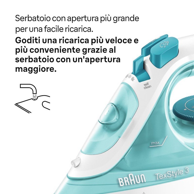 Braun Ferro da Stiro a Vapore TexStyle 3 Si3041gr Bianco-azzurro