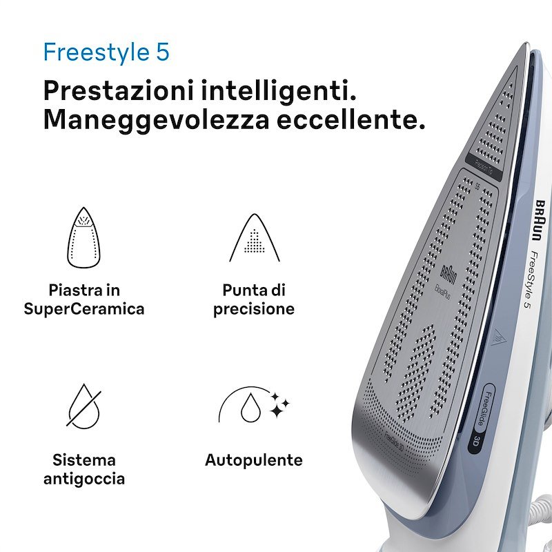 Braun Ferro da stiro a vapore FreeStyle 5 SI5078GY Grigio