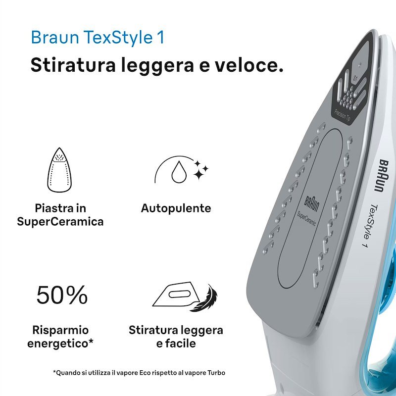 Braun Ferro da stiro a vapore TexStyle 1 SI1050BL Bianco Blu