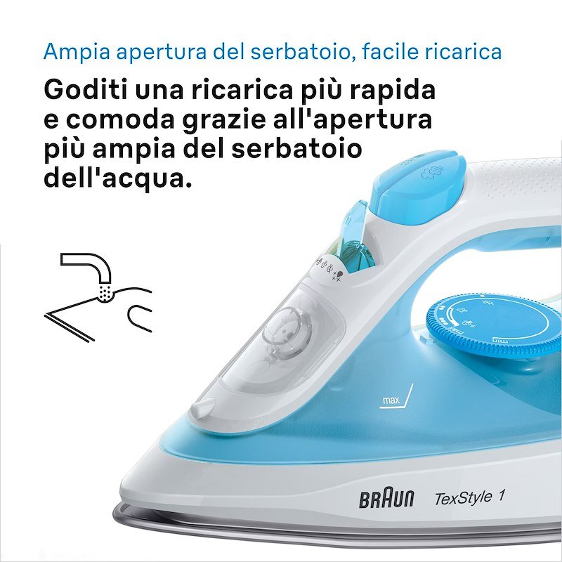 Braun Ferro da stiro a vapore TexStyle 1 SI1050BL Bianco Blu