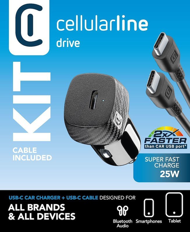 Cellularline caricabatterie da auto Cbrsmkitc2cpd25ww Nero
