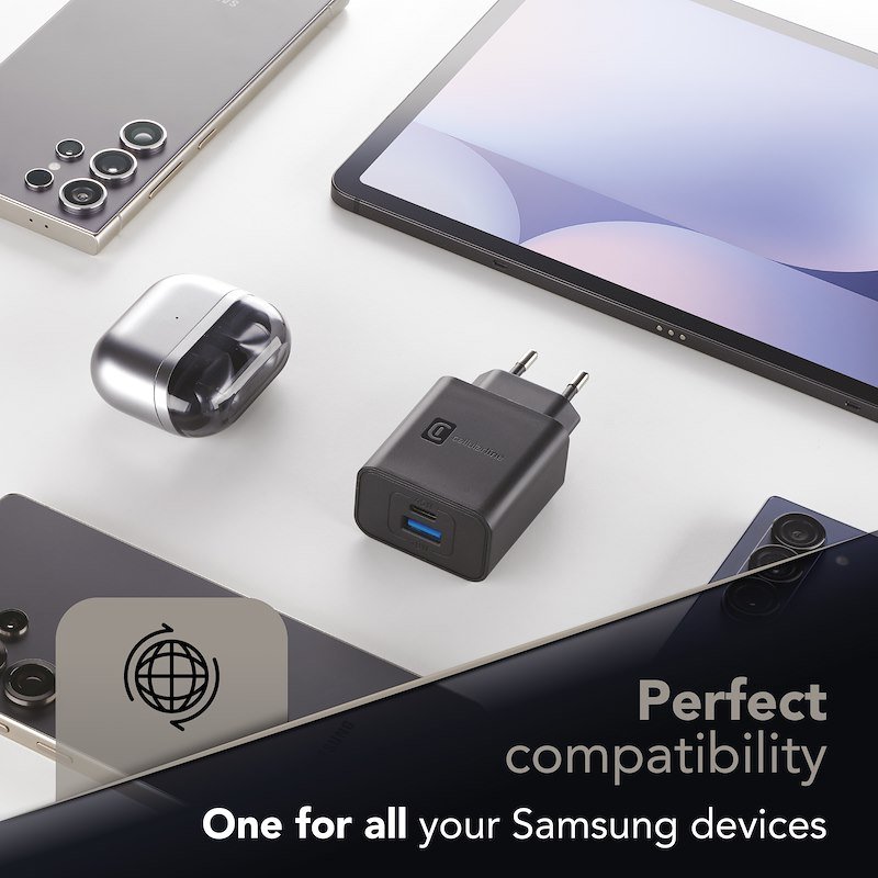 Cellularline caricabatterie da rete Achsmusb2pd25wk Nero