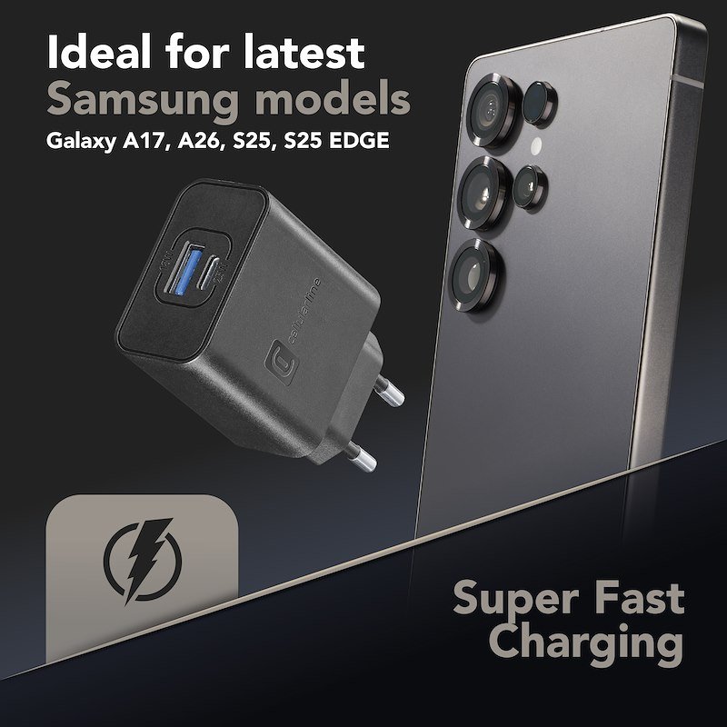 Cellularline caricabatterie da rete Achsmusb2pd25wk Nero