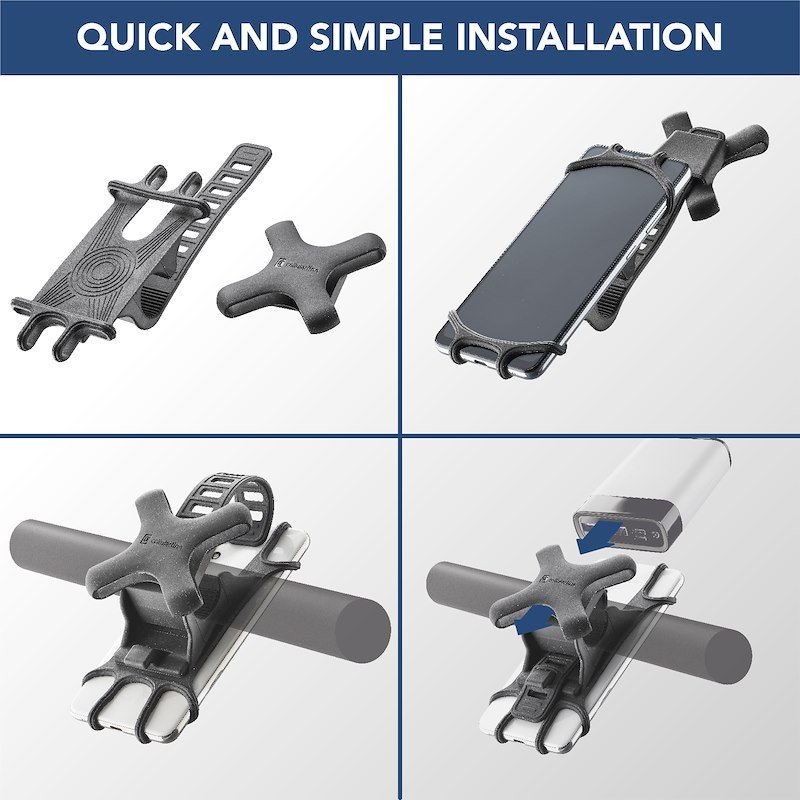 Cellularline Rider Power - Universal Supporto per manubrio con fascetta porta powerbank integrata - 5