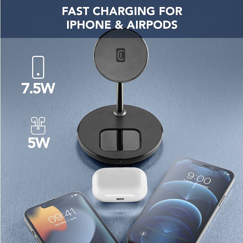 Cellularline wireless charger iPhone Magsf2in1wirk nero