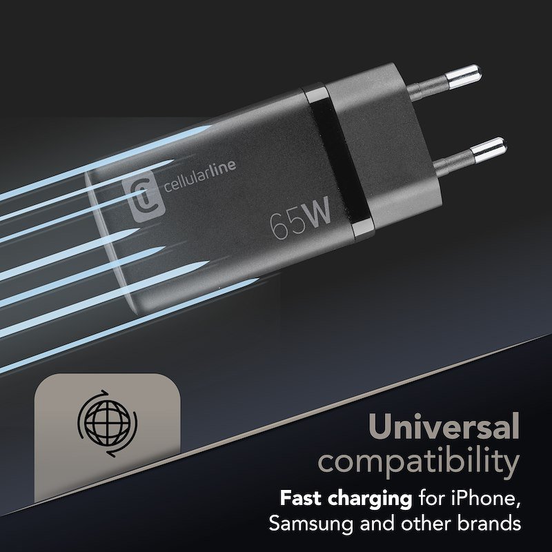 Cellularline CARICABATTERIE RETE GAN 3 PORTE 65W  Achusbgan3pd65wk