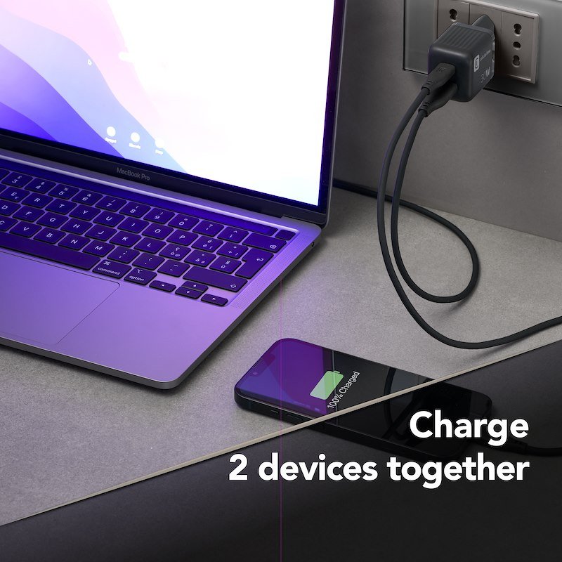 Cellularline CARICABATTERIE RETE GAN 2 PORTE 30W Achusbgan2pd30wk