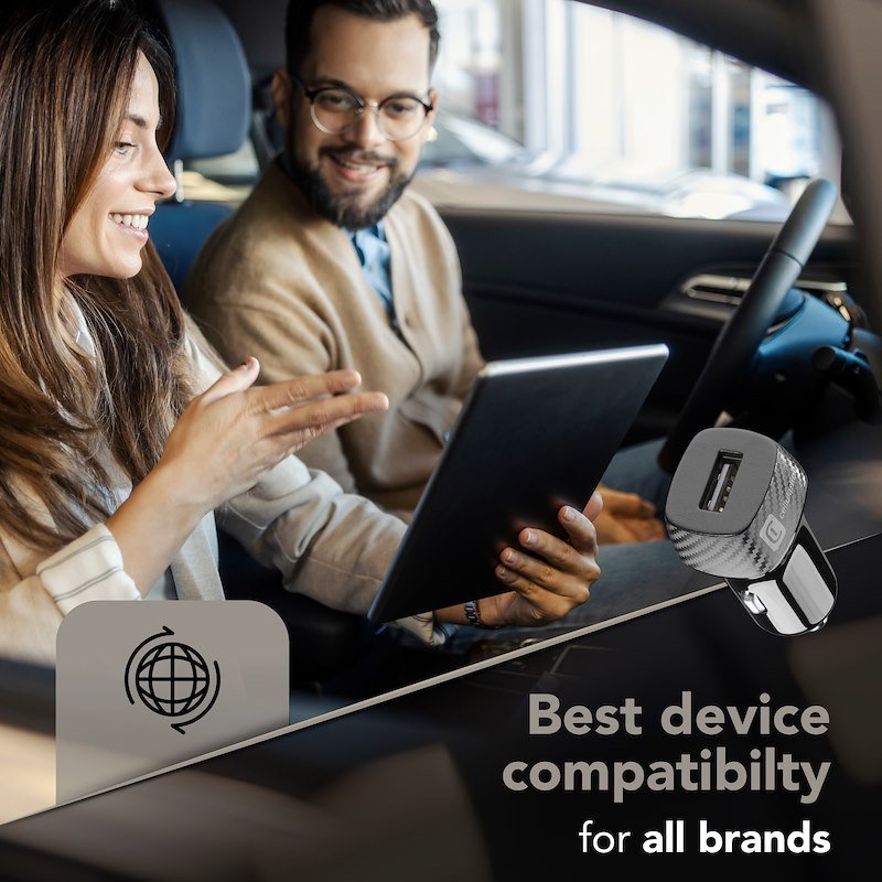Cellularline - USB Car Charger 12W - Caricabatteria da auto USB 12W - Adattatore Automatico Prese Accendisigari 12V/24V - Protezione da Sovraccarichi e Cortocircuiti - Nero - 4