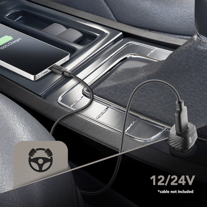 Cellularline - USB Car Charger 12W - Caricabatteria da auto USB 12W - Adattatore Automatico Prese Accendisigari 12V/24V - Protezione da Sovraccarichi e Cortocircuiti - Nero - 6