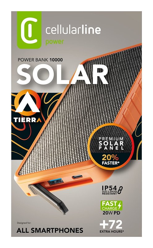 Cellularline Power Bank SOLAR FAST CHARGE PBSOLAR10000O Arancione