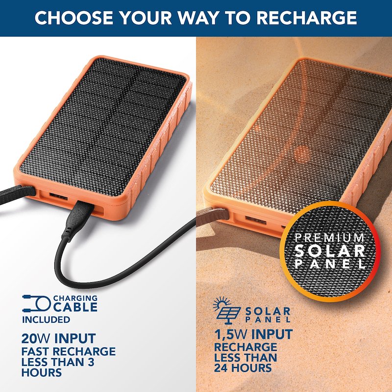Cellularline Power Bank SOLAR FAST CHARGE PBSOLAR10000O Arancione