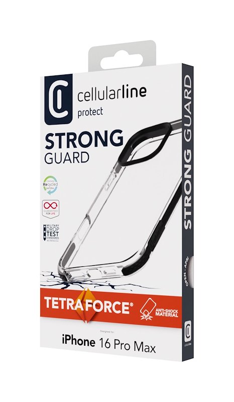 Cellularline Custodia iPhone 16 Pro Max Tetra Force Strong Guard Trasparente / Nero