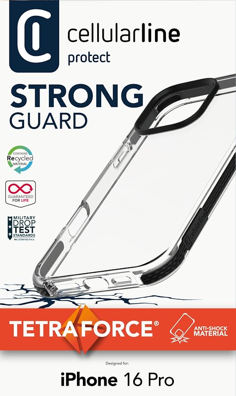 Cellularline Custodia iPhone 16 Pro Tetra Force Strong Guard Trasparente / Nero