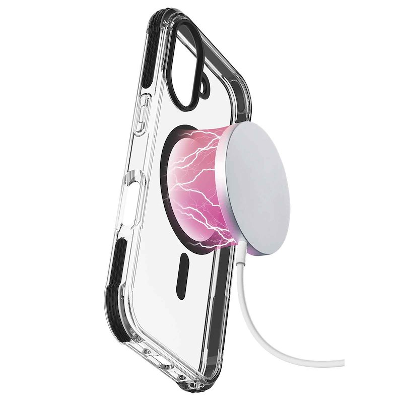 Cellularline Custodia iPhone 16 Plus Tetra Force Strong Guard Magsafe Trasparente / Nero