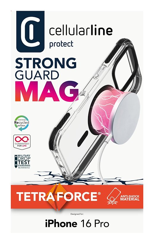 Cellularline Custodia iPhone 16 Pro Tetra Force Strong Guard Magsafe Trasparente / Nero