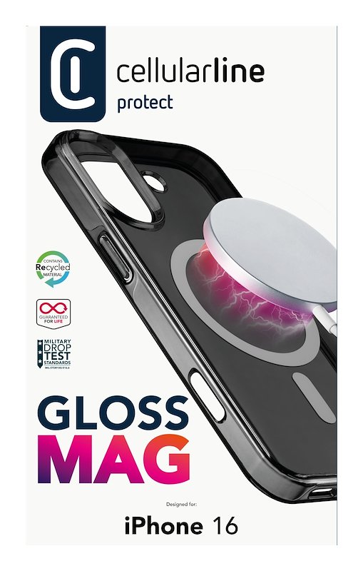 Cellularline Custodia iPhone 16 Gloss Magsafe Nero