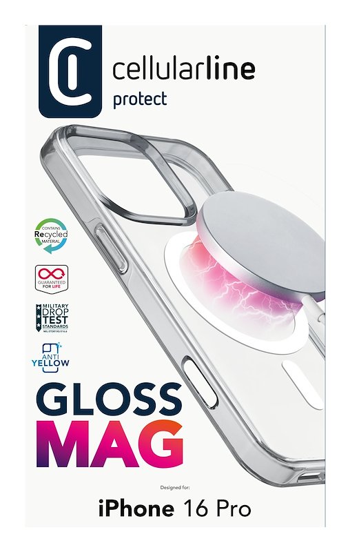 Cellularline Custodia iPhone 16 Pro Gloss Magsafe Trasparente
